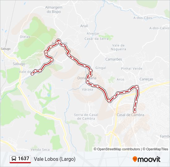 Mapa da linha do autocarro 1637.