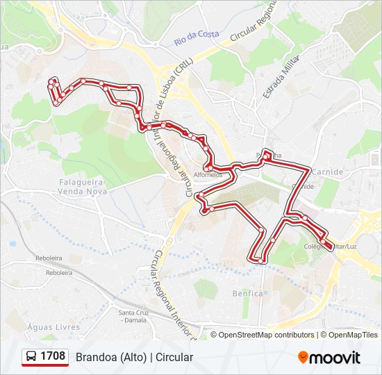 1708 bus Line Map