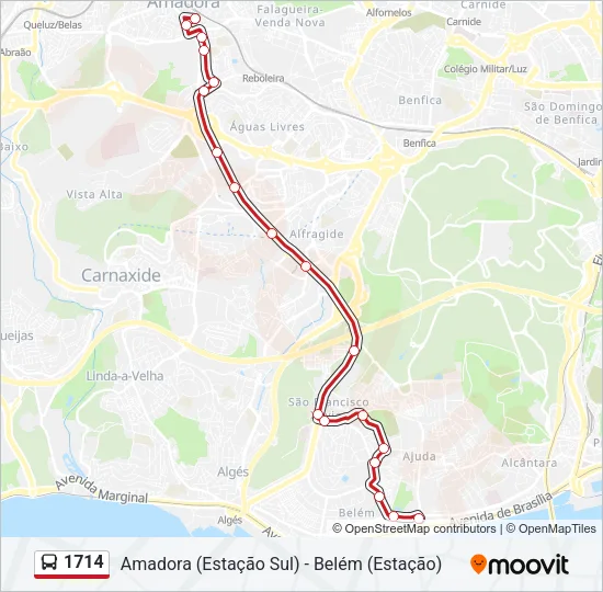 1714 Bus Line Map