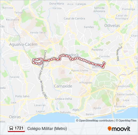 Mapa da linha do autocarro 1721.