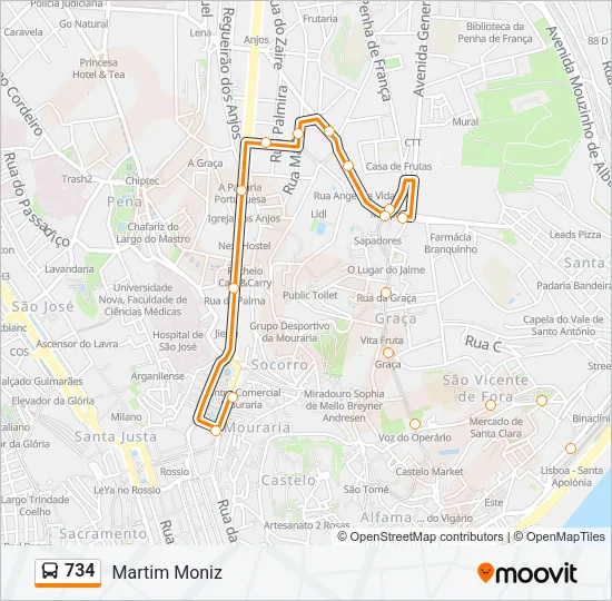 734 Bus Line Map