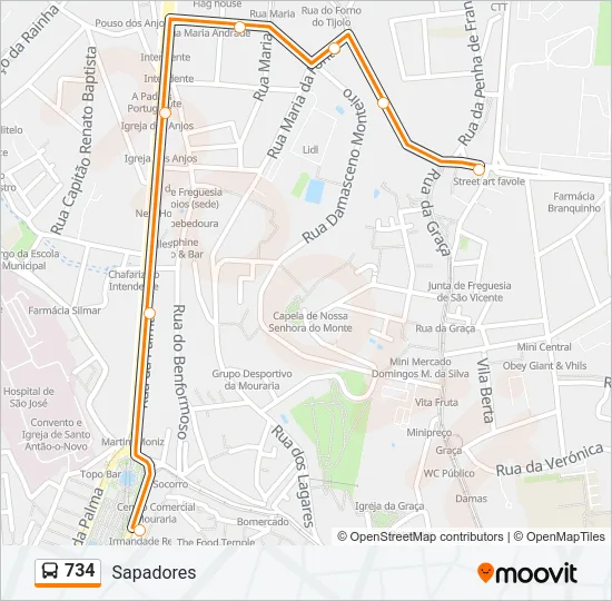 734 Bus Line Map