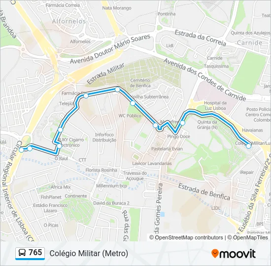 765 Bus Line Map