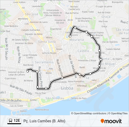 12E bus Line Map