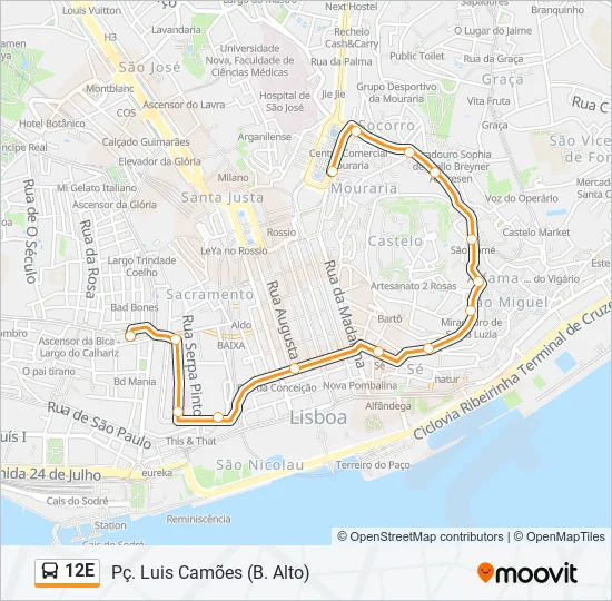 12E Bus Line Map