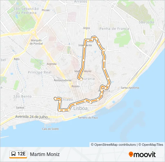 12E Bus Line Map