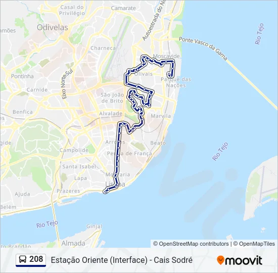 208 Bus Line Map