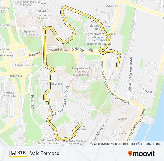 Mapa da linha do autocarro 31B.