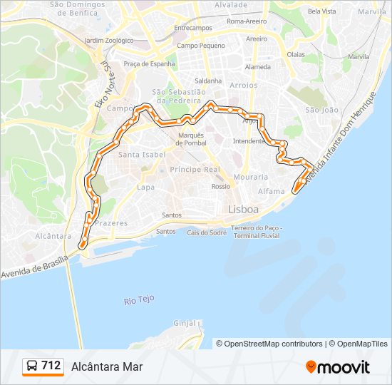 Mapa da linha do autocarro 712.