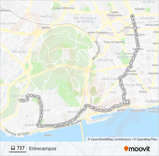 727 Bus Line Map