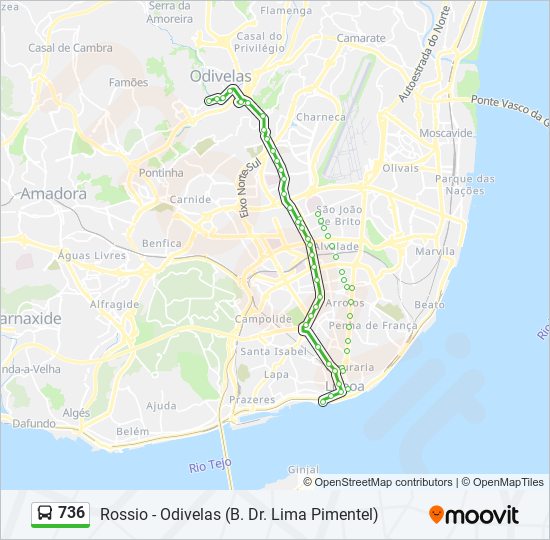 Mapa da linha do autocarro 736.