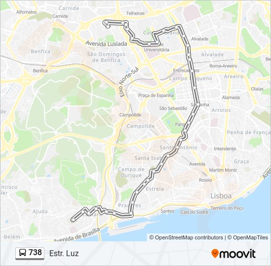 Mapa da linha do autocarro 738.