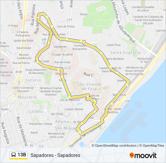 13B Bus Line Map