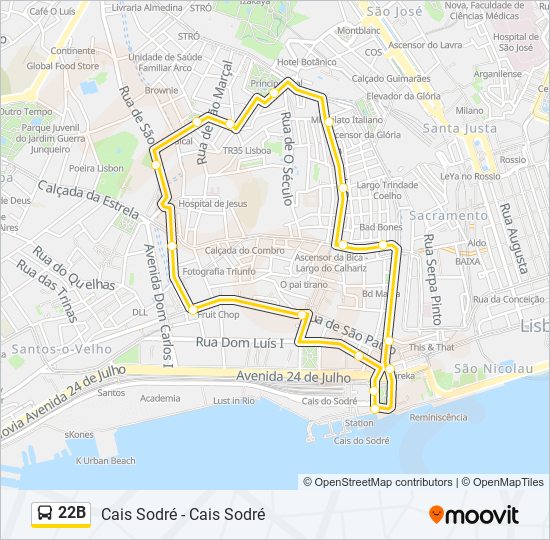 Mapa da linha do autocarro 22B.