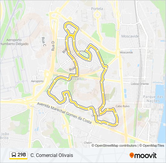 Mapa da linha do autocarro 29B.