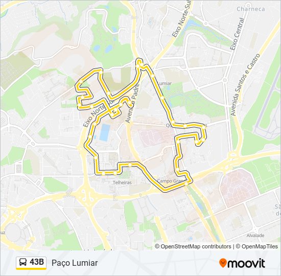 Mapa da linha do autocarro 43B.