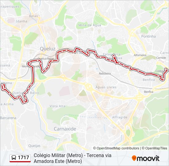 Mapa da linha do autocarro 1717.