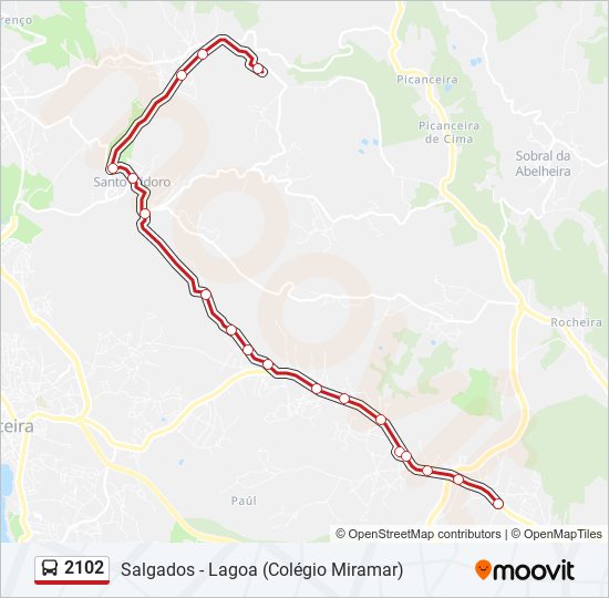 Mapa da linha do autocarro 2102.