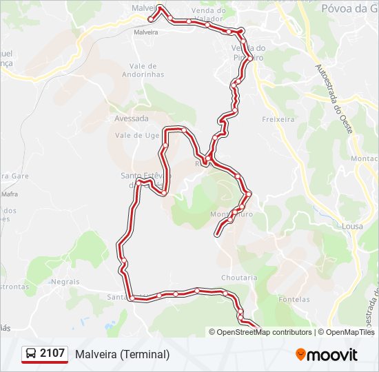 Mapa da linha do autocarro 2107.