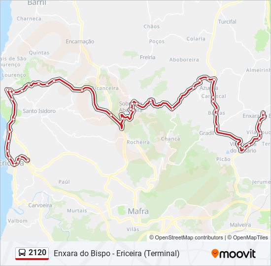 Mapa da linha do autocarro 2120.