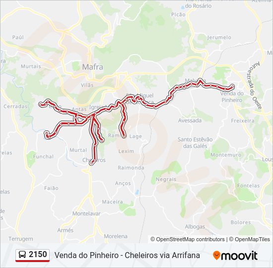 Mapa da linha do autocarro 2150.