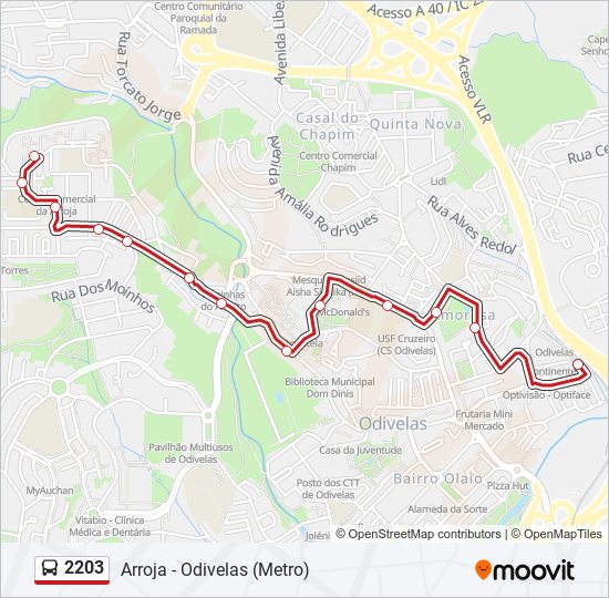 Mapa da linha do autocarro 2203.