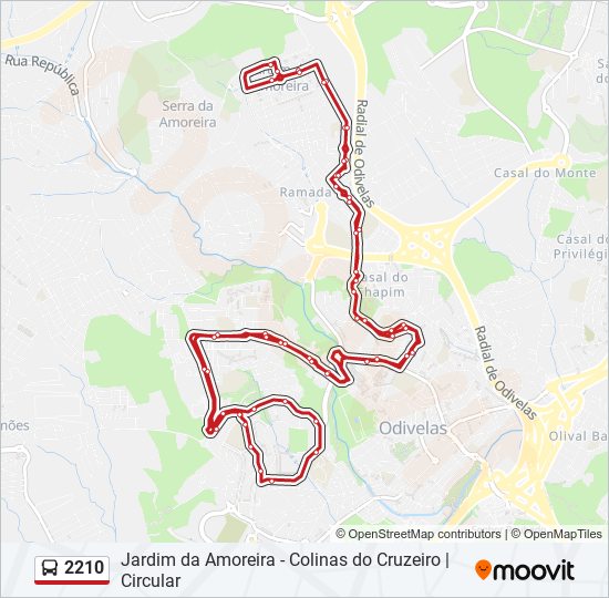 Mapa da linha do autocarro 2210.