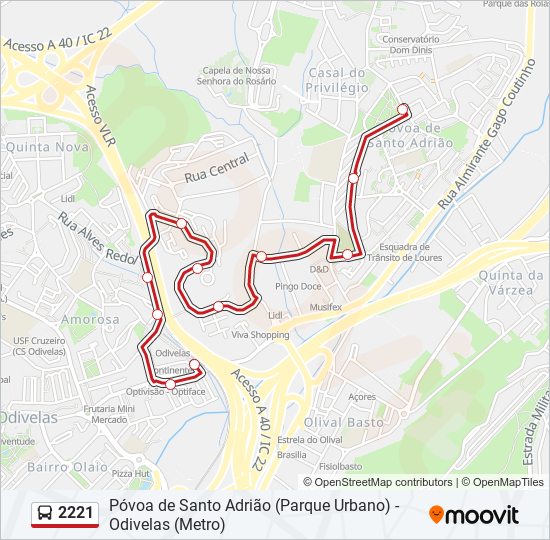 Mapa da linha do autocarro 2221.