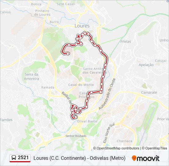 Mapa da linha do autocarro 2521.