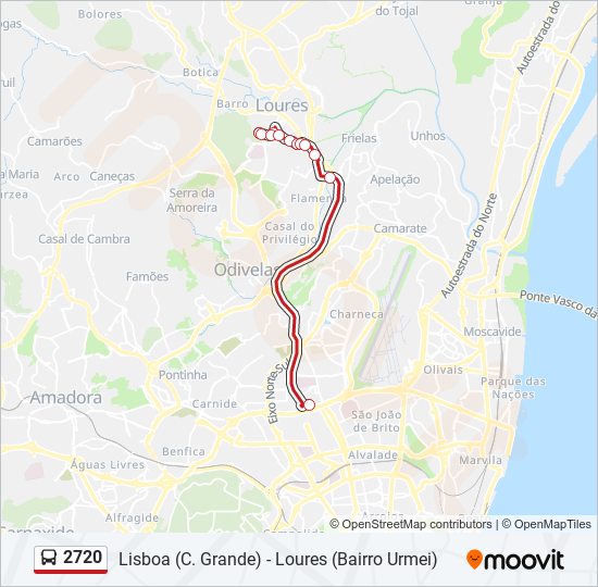 Mapa da linha do autocarro 2720.