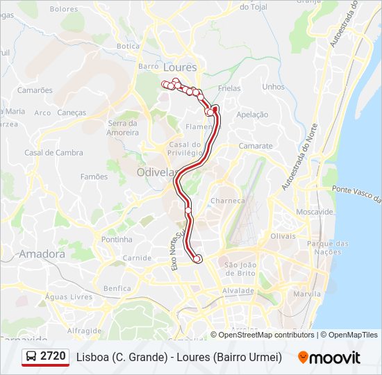 Mapa da linha do autocarro 2720.