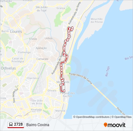 Mapa da linha do autocarro 2728.