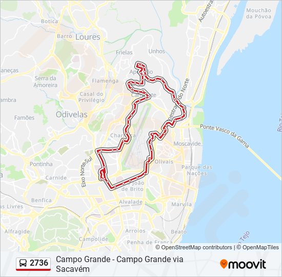 Mapa da linha do autocarro 2736.