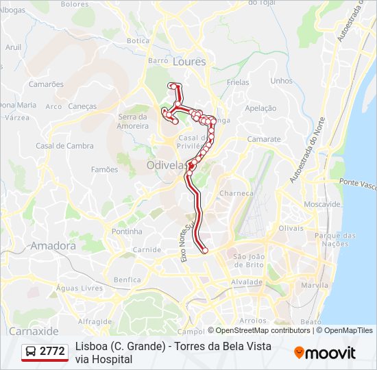 Mapa da linha do autocarro 2772.