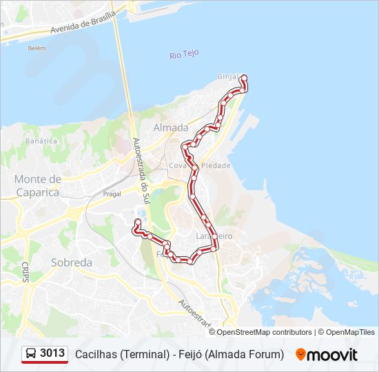 Mapa da linha do autocarro 3013.