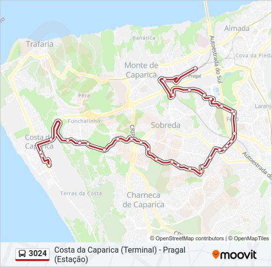 Mapa da linha do autocarro 3024.