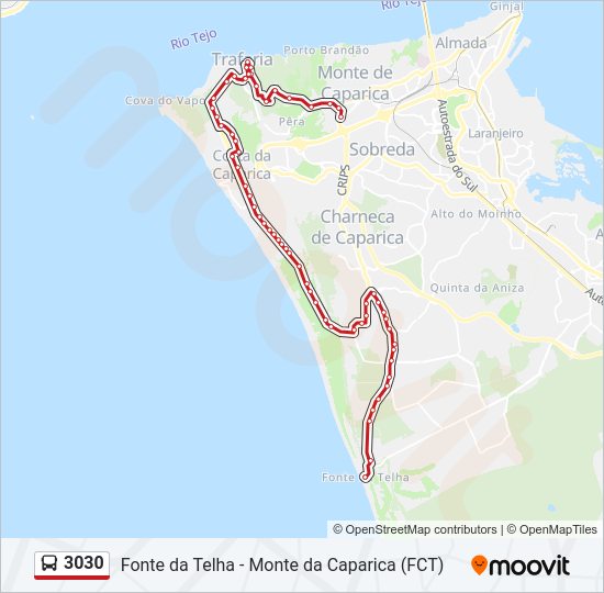 Mapa da linha do autocarro 3030.