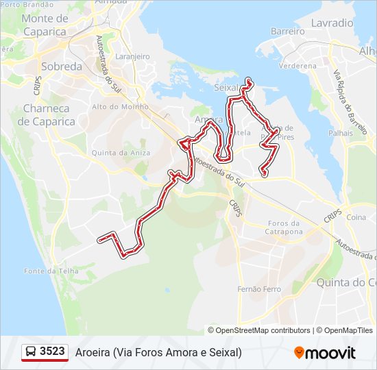 Mapa da linha do autocarro 3523.