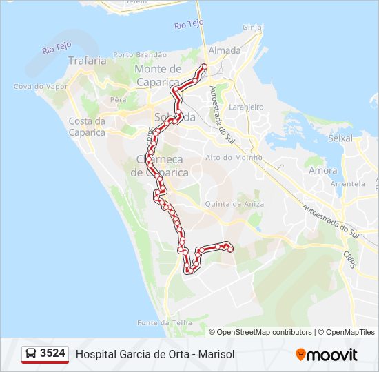 3524 Percursos Horários Paragens E Mapas Hospital Garcia De Orta Atualizado 9411