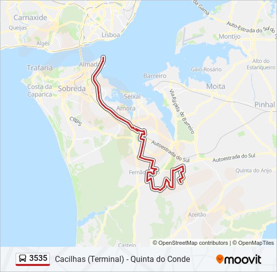 Mapa da linha do autocarro 3535.