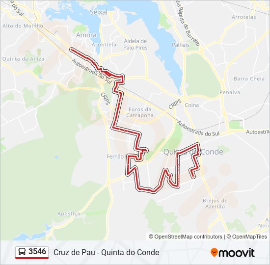 Mapa da linha do autocarro 3546.