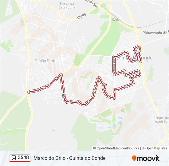 Mapa da linha do autocarro 3548.