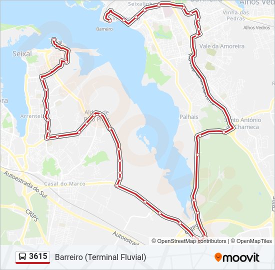 Mapa da linha do autocarro 3615.