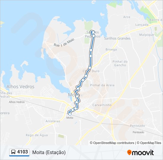 Mapa da linha do autocarro 4103.