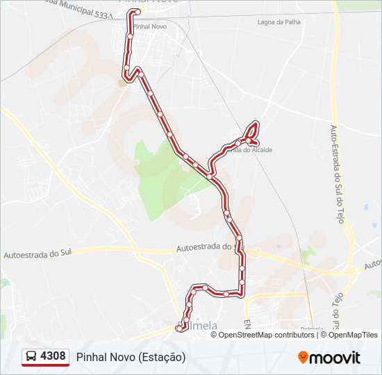 Mapa da linha do autocarro 4308.