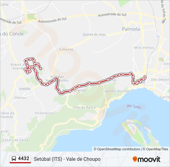 Mapa da linha do autocarro 4432.