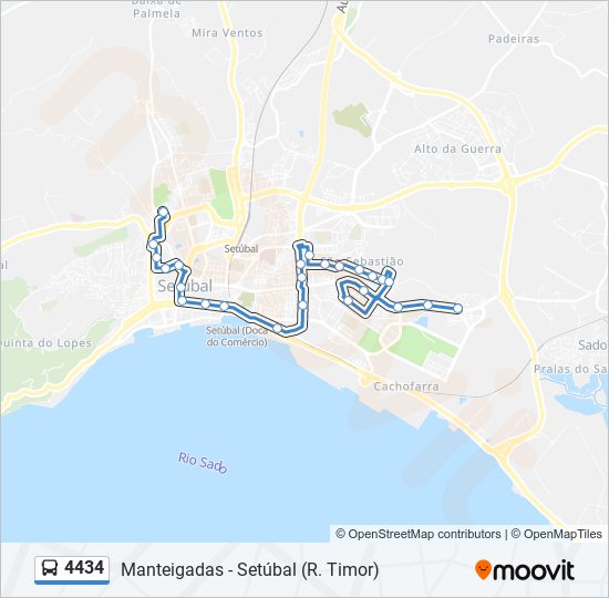 Mapa da linha do autocarro 4434.