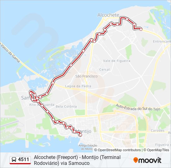 Mapa da linha do autocarro 4511.