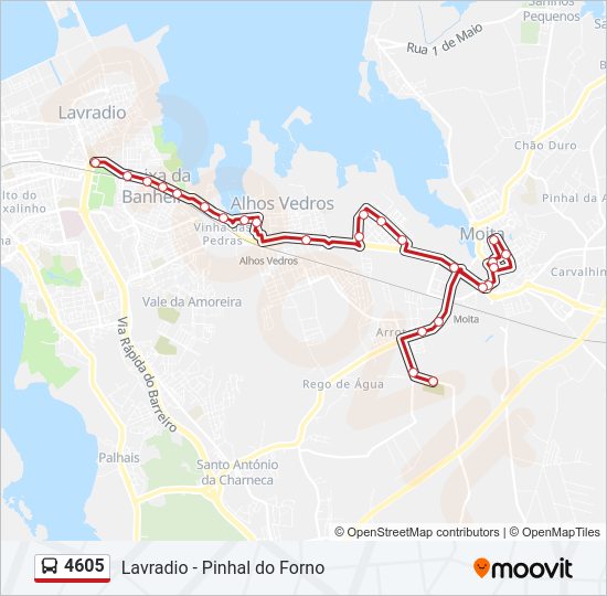 Mapa da linha do autocarro 4605.