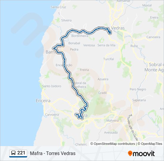 Mapa da linha do autocarro 221.